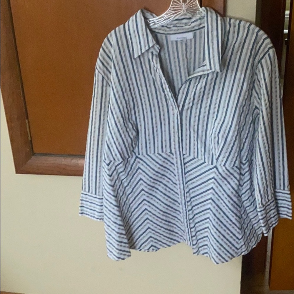 Dress Barn White and Blue Button Down Shirt 2x.